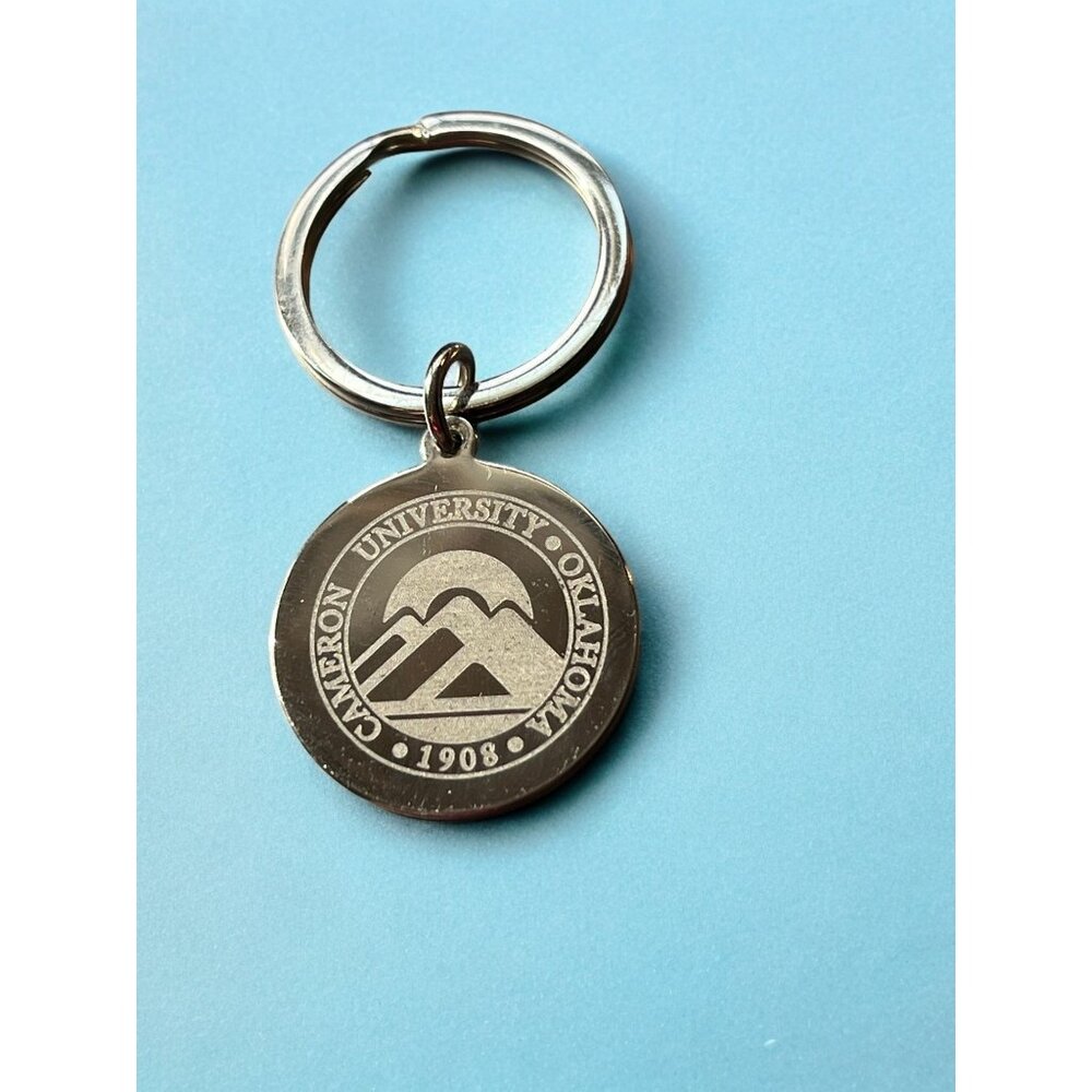 Cameron University Oklahoma 1908 Silver Tone Keychain Mountains 2.5"